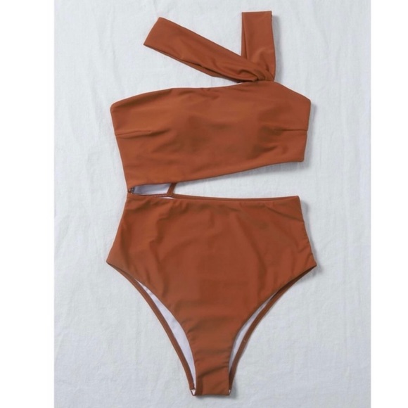 NEW! Boho Rust Cut Out One Shoulder One Piece - Picture 2 of 3